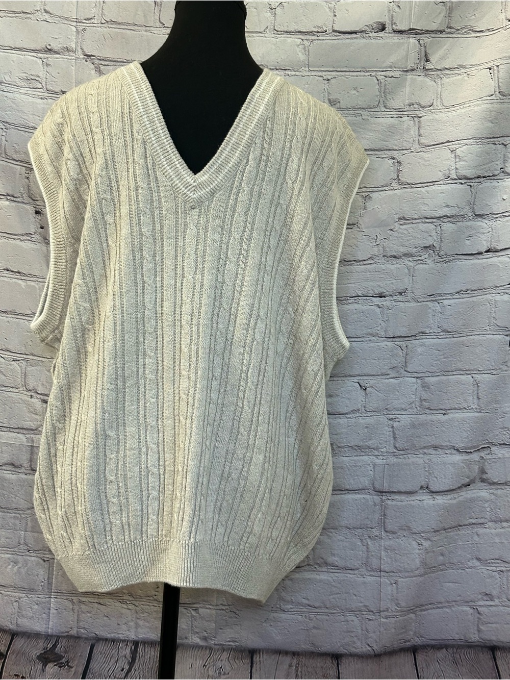 John Ashford Cream Cable Knit V-Neck Sweater Vest